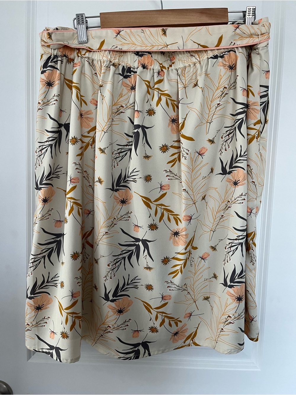 DownEast Cream Floral A-Line Skirt with Peach & Mustard Accents - Picture 3 of 4
